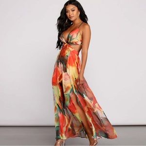 NWT Windsor Brighter Vibes Lace Up Chiffon maxi dress size M